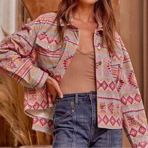 Savannah Jane Heather Grey and Pink Aztec Corduroy Jacket Size Large